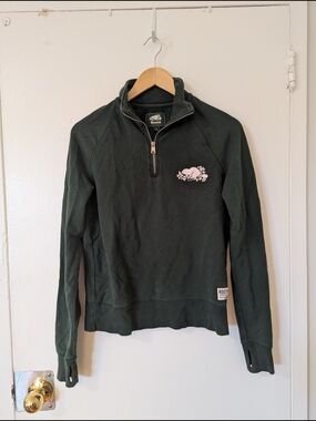 Roots Dark Green Quarter-Zip Pullover with Beaver Logo